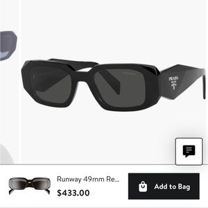 PRADA Runway 49mm Rectangular Sunglasses Black